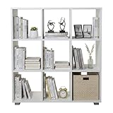 Libreria Scaffale per Soggiorno 9 Ripiani Scaffalatura Portaoggetti Libri Svuotatasche in Legno con Rivestimento Laminato Verticale Orizzontale Mobiletto Cucina Ufficio (Bianco, Johannes)