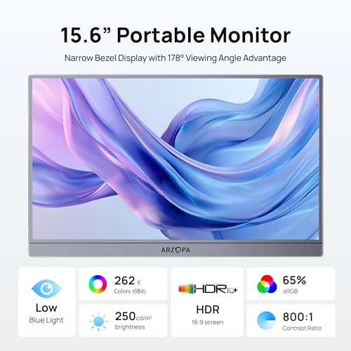 Image of ARZOPA Portable Monitor 15.6'' FHD 1080P - Ultra-Slim Portable Laptop Monitor with Kickstand - IPS Display for PC, MAC, Phone, Xbox, PS5 - USB C & HDMI Connectivity - A1 Gray