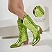 driceic Green Glitter Wide Calf Metallic Embroidered Cowboy Boots For Women Sparkly Mid Calf Chunky Heel Pull on Pointy Toe Western Cowgirl Boots Fashion Vintage Short Booteis For Girl 8.5