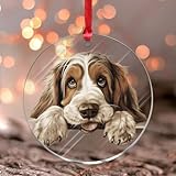 Peeking Grand Basset Griffon Vendéen Décorations de Noël Abstraites Décoration de Noël Ronde Décoration de fête de Noël en acrylique Motif chiot