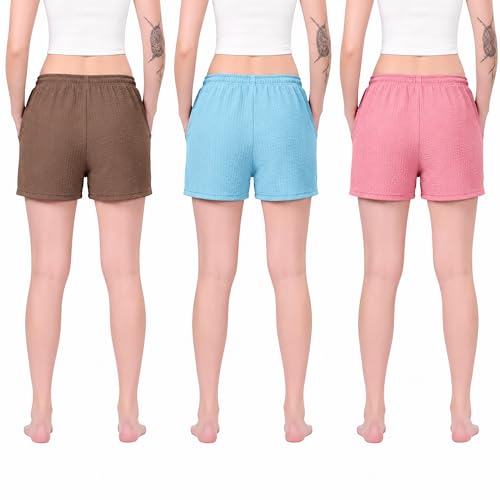 Image of London Hills Shorts for Women Textured Waffle Knit with Pockets for Gym, Sports, Running, Yoga, Cycling, Walk Casual Shorts Or Half Lower, Hot Pant, Half Trouser, Pack of 1, Pack of 2, Pack of 3