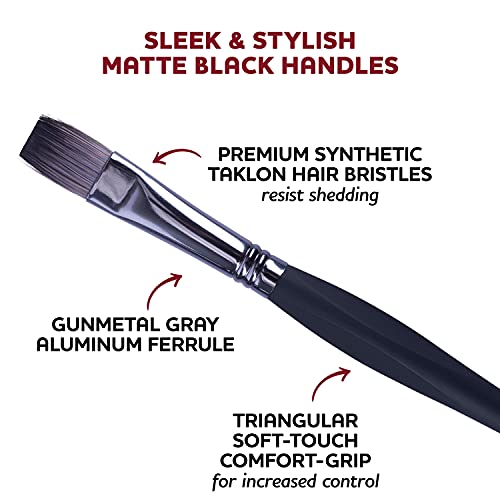 Wa Portman Flat Paint Brush Set Of 4 - Flat Brush For Watercolor & Acrylic - Professional Watercolor Brushes & Acrylic Brushes Set - Acrylic & Watercolor Paint Brushes With Triangular Comfort Grip #TOP2