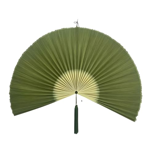 SUCHUBU Green White Bamboo Wall Fan 60 Large Handmade Boho Wall Decor