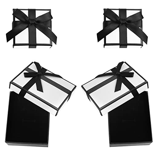 BEHAHAI 4pcs Small Gift Boxes Jewelry Gift Boxes Bracelet Boxes Earring Gift Box Lid Square Kraft Jewellery Boxes Bow-knot Necklace Ring Gift Boxes Valentine's Day Birthday Christmas Presents