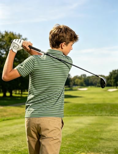 Cuddomper Boy Polo Stripe Shirt Size 13-14 Olive Short Sleeve Golf Top - image 5