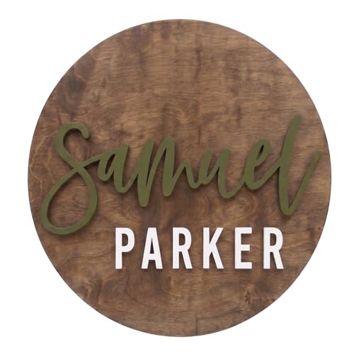 Custom Round Nursery Name Sign, Personalized 3D Baby Name Announcement Sign, Personalized Wooden Wall Plaque, 3D Wall Art for Children & Kids Rooms, Family Name Signs, 30 Colors (Design 5)