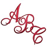 Laughing Lizards Monogram Letter Patch 26 Piece Kit, Script Iron On Appliques, Kit Includes All 26 Cursive Letters for Clothing, Stockings, and More! (Large, Red)