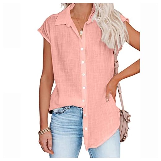 WAEKQIANG Dam sommar ny enfärgad enkelknäppt skjorta dam ledig kortärmad topp, Rosa, 3XL