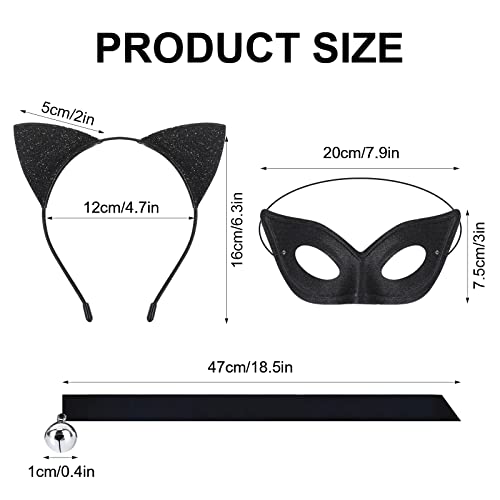 Hifot Black Cat Costume for Women,Cat Ear Headband Tail Cat Eye Cover Chocker Necklace Anime Cosplay Costumes for Women Masquerade Fancy Dress - Image 2
