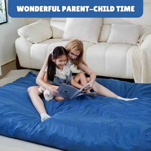 Bmag Giant Bean Bag Chair for Adults, 6FT Bean Bag Chair Convertible Bean Bag Pad, Lazy Sofa Chairs with Memory Foam Filler, Removable Washable Cover for Living Room Bedroom Office - Blue - Thumbnail 2