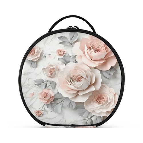 Takiito Pink Peonies Travel Makeup Case Portable Makeup Box Artist Cosmetic Case Organizer With Adjustable Dividers