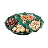 QPZK Ceramica Snack Vassoio, Vassoio per Antipasti, 4 Compartimenti Organizzatore di Stoccaggio Alimentare Rotondo per Frutta Secca, Noci, Caramelle, Biscotti Dolci Green