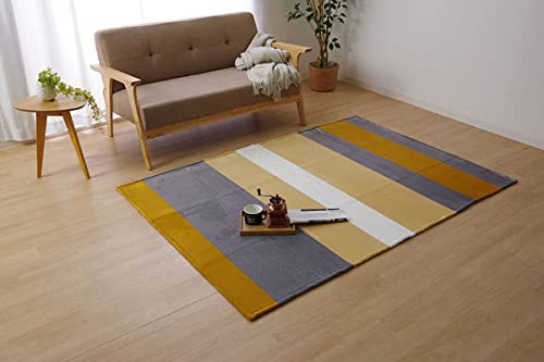 イケヒコ ラグ カーペット マット 約92×185cm 先染フランネル イエロー 洗える #9831277