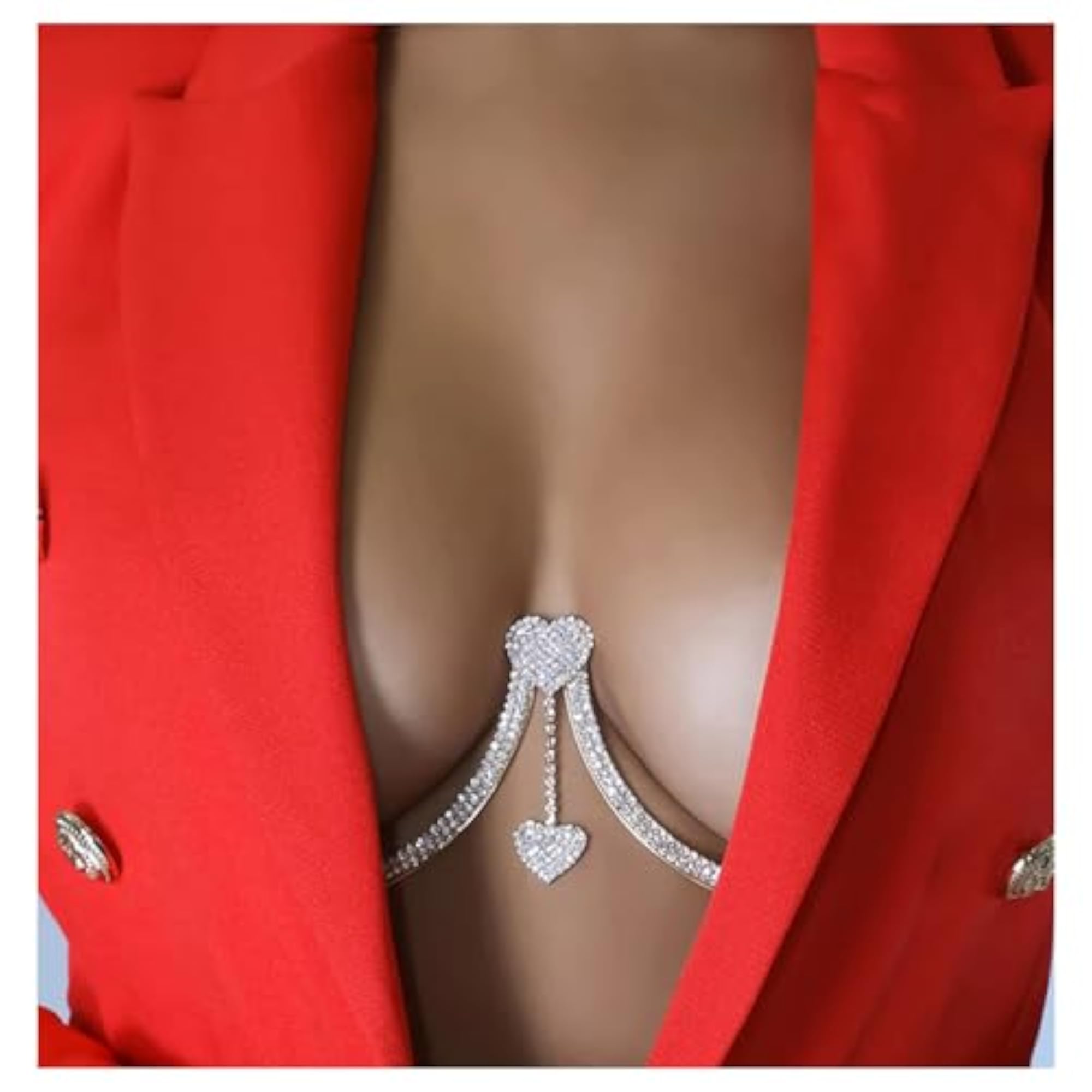 Rhinestone Heart Pendant Chest Holder Chain for Women
