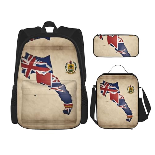 nanger Cayman Islands Flag Map Print 3-Piece Set Backpack, Lunch Bag And Pencil Case, For Travel, College, And Daily Use
