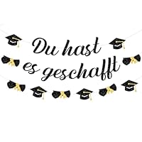 Graduation Deko Girlande,Du hast es geschafft Banner,Schwarz Abschluss Banner,Girlande mit Absolventenhut Motiv,Abschluss Deko Banner Papier,für Prüfung Bestanden,Abitur, Bachelor,Abschlussfeier