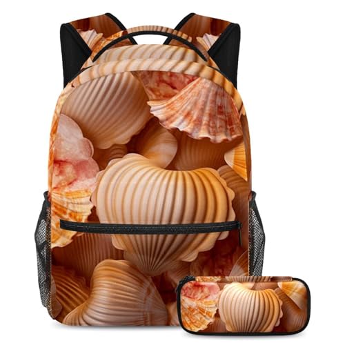 Sac à dos coquillages de plage océanique avec trousse Large pour étudiants