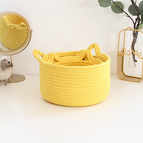 Image of Large Cat Ears Toy Organizer, Woven Cotton Rope Basket, Decorative Nursery Bins & Boxes Gift Basket Empty for Baby Pet Toy Storage