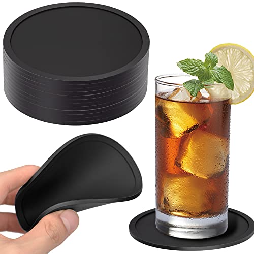 ETELIAR Silikon Untersetzer Rund für Gläser, 12er Set Silikon Glasuntersetzer Round für Getränke, Bar, Tassen, Glas (Schwarz) Cover
