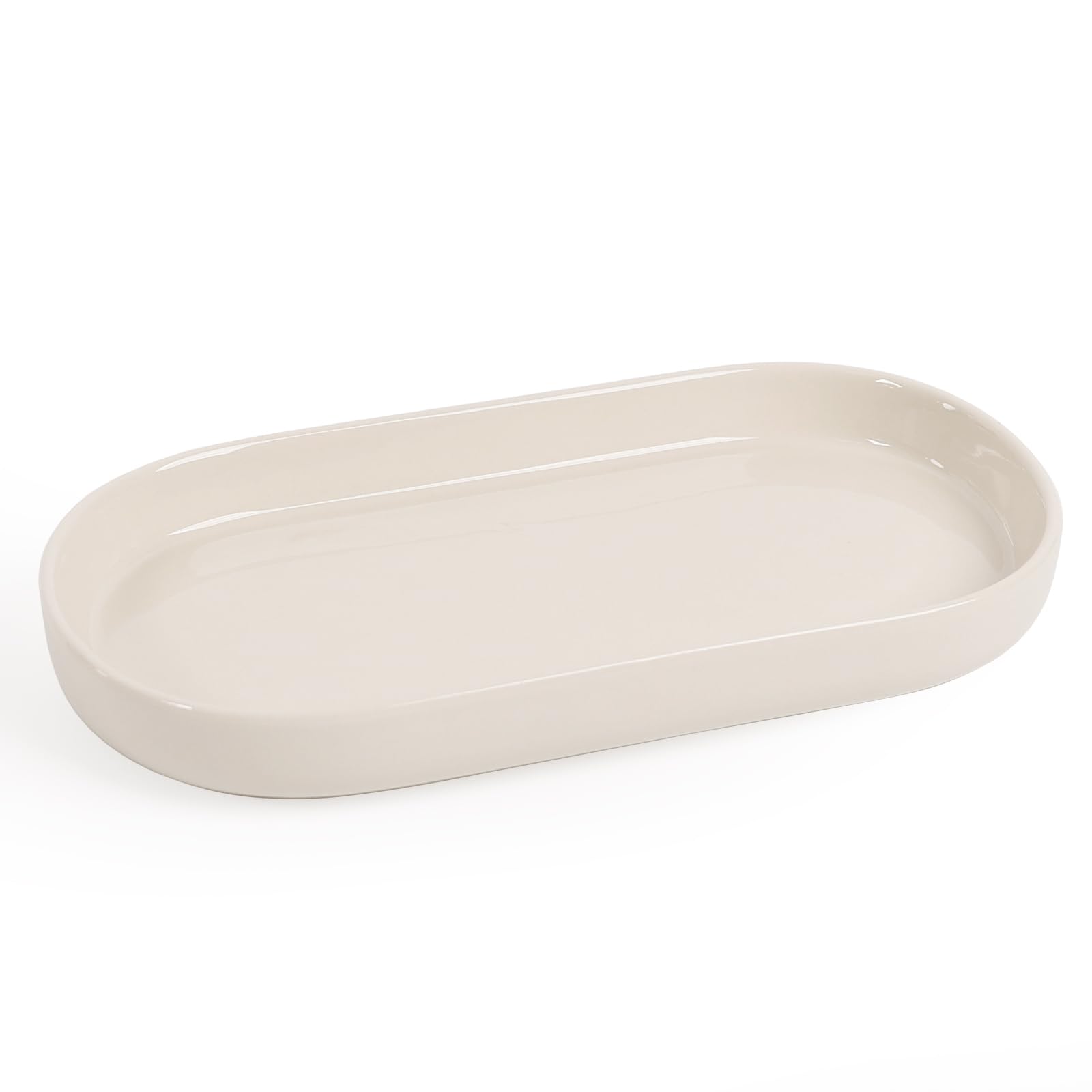 Sikkis Ceramic Jewelry Tray – Oval Vanity Dish for Rings, Earrings, Bracelets – Minimalist Decorative Trinket Holder for Dresser, Bathroom, Nightstand