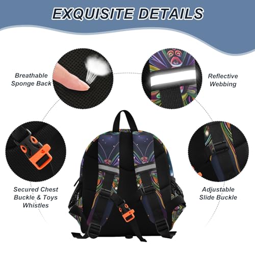 Kid's Backpack for Boys & Girls Toddler Bag Psychedelic Butterfly Backpack with Safety Leash3