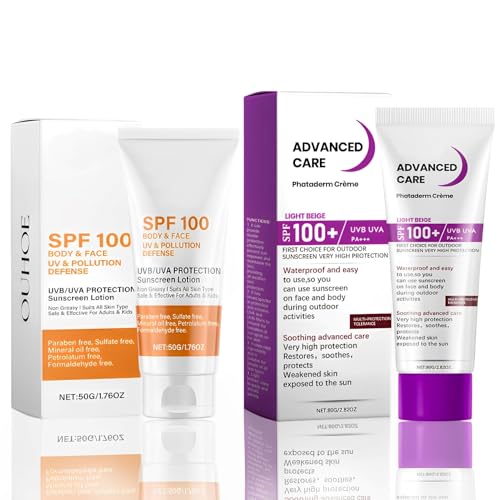 2PCS Sunscreen SPF 100, Esencia Acuosa Crema Protectora Solar 100 Facial, Protector Solar 100 SPF, Loción Solar con Protección UVA/UVB, Textura Ligera, Adecuada para Todo Tipo de Piel