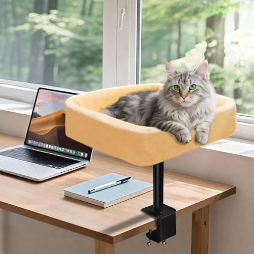 Cat Desk Bed, Sturdy Cats Bed for Desk with Washable Cover, Dual-Sided Breathable Summer & Winter, Comfortable Soft Pet Nest Bed with Reinforced Steel Frame, Easy Assembly for Home Office/Study Room