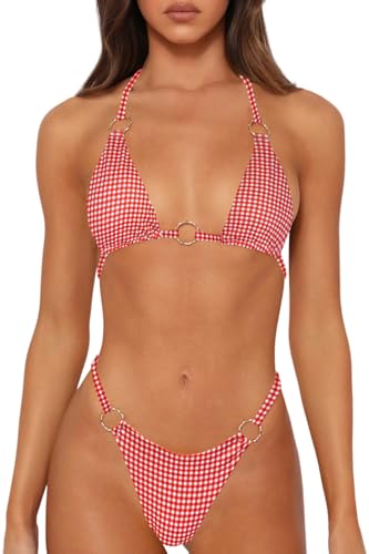 Image of MIKETAI Sexy Bikinis for Women 2 Piece Bikini Spaghetti Strap Swimsuits Solid Color Bathing Swimwear Triangle Bathing Suit