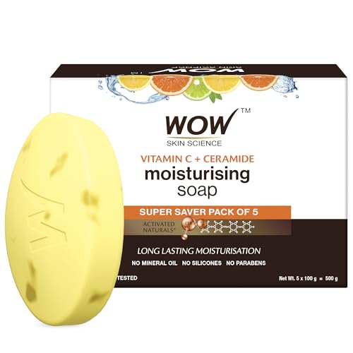 WOW Skin Science Vitamin C & Ceramide Moisturizing Soap | Brightens & Refreshes Dull Skin | Hydrates & Softens | Improves Skin Texture | Infused With Vitamin C & Ceramide | Pack of 5