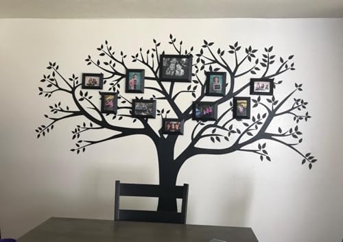 Grant Family Photo Frame Tree Wall Decals Family Tree Decal Living Room Home Decor (108" Wide x 84" Tall) (Black)