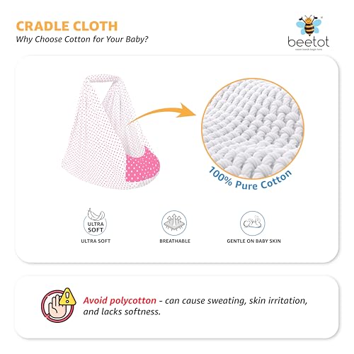 Image of Baby Swing Cradle (Jhula) for Newborns - Cloth Cradle with Removable Mattress, Mosquito Net, Spring & Triangle Hanger | Up to 15 kg | (Pink Dot)