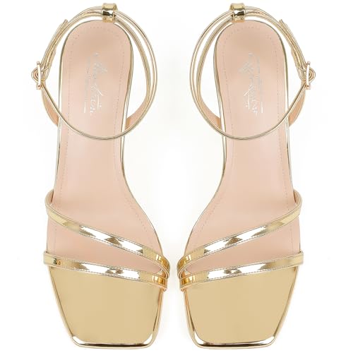 Image of Mostrin Womens Sandals Strappy Heels for Women Ankle Strap Lace Up Heels Square Open Toe Heels Tie Up Stiletto High Heeled Sandals for Prom, Party, Daily Wear