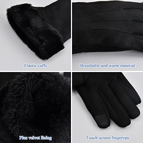 Cozlly Warm Winter Women Gloves, Touch Screen Wool Lined Lady Gloves, Super Thick Soft Sude Thermal Gloves Windproof Mittens for Cold Weather Running, Skiing, Capamping, Dressing, Driving, Cycling