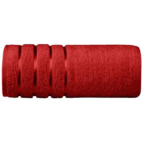 Image of Elegant Comfort 100% Turkish Cotton 4 Lines Viscose Stripe Jumbo Bath Towel - Hotel Spa Quality Extra Large 35 x 70 Inch Bath Towel Ultra Soft, Super Absorbent Quick Dry Large Bath Towel, Red