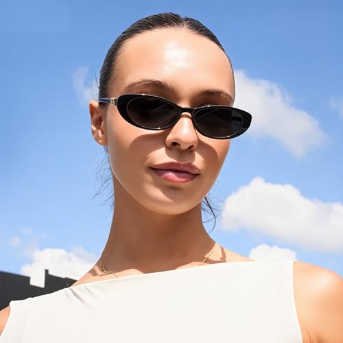 Retro Oval Cat Eye Sunglasses for Women Trendy Narrow Small Oval Sun Glasses 90s Vintage Shades4