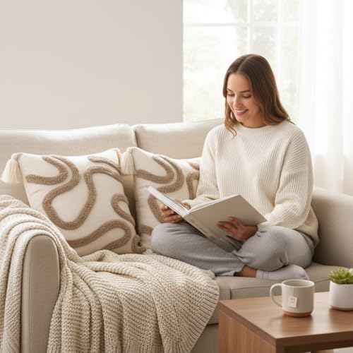 Image of RRC Boho Throw Pillows 16x16 Inch Set of 2 - Soft Mid Century Modern Decorative Pillow Covers, Aesthetic Cushion Cases for Couch, Sofa, Bed & Bedroom Decor (Multicolor, 16X16(Inches))