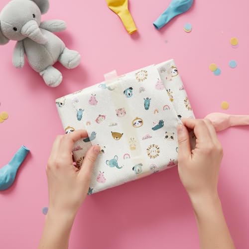 Image of QIPS | NUKKAD Printed Gift Wrapping Paper - Pack of 10 Sheets (19 inch x 29 inch) | Glossy Finish, 80 GSM Acid-Free Paper | Ideal for Birthdays, Baby Showers & Festivals (Cute Cartoon Prints)