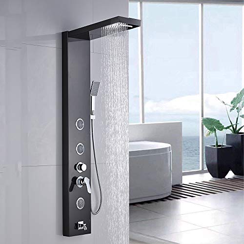 Saeuwtowy Shower Panel Tower System Column Wall Mounted Rainfall Waterfall Shower Head with Body Jets and Hand Shower Tub Spout Muti-Function Oil Rubbed Bronze Finish