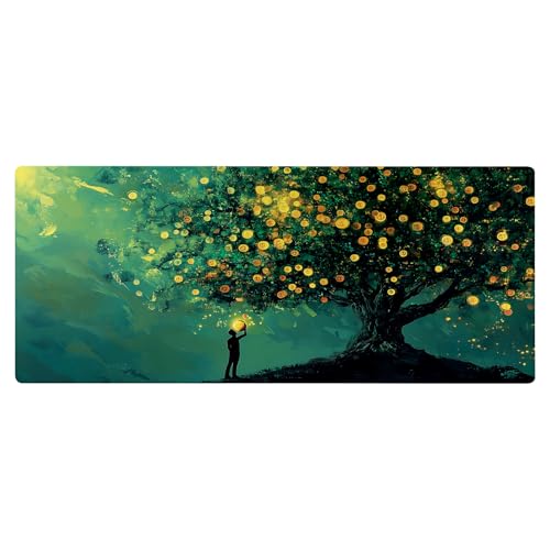 Tapis Souris Gaming XXL - Base Antidérapante, Résistant à l'usure | Motif Paysage Frais & Surface en Tissu de Haute Qualité, Facile à Nettoyer pour Bureau/Gamer (Taille 800 x 300 mm) (3)