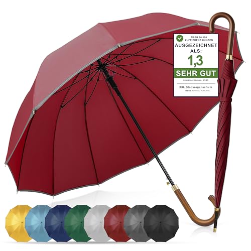 ADRIANO PORCARO® Regenschirm Sturmfest I Ø120cm Schirm I Regenschirm Groß XXL mit Reflektierendem Rand I 12 Streben Stockschirm I inkl. Schirmhülle - Für Herren & Damen I Bordeaux Rot