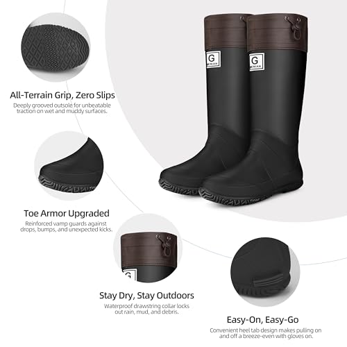 Image of Wasserflux Women's Mid-Calf Rain Boots - Waterproof Foldable Rubber Boots with Adjustable Cuff, Anti-Slip Sole, Lightweight for Gardening & Outdoor Work