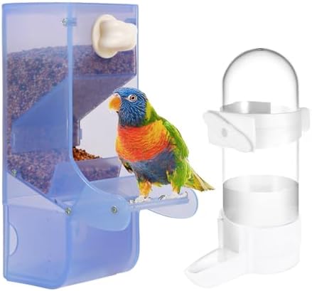 Bird Water Dispenser Feeder for Cage: Automatic No Mess Bird Feeder Parakeet Feeder Waterer Cockatiel Bird Cage Accessories (Blue)