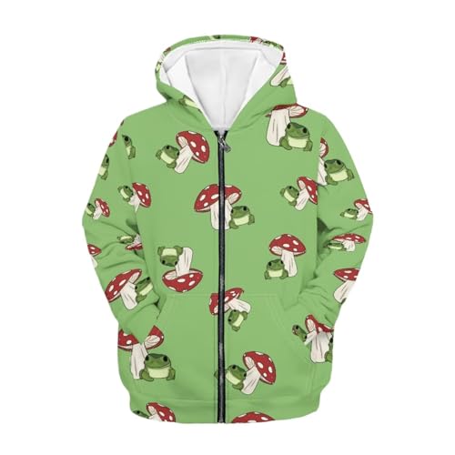 Uppodwarkid Frog Mushroom Hoodies for Girls Long Sleeve Hooded Sweatshirts Fall Fashion Kids Zip Up Sweatshirts Novelty Hoodie Jacket with Pockets Trendy Sweatshirt Nice Gifts, 8-10