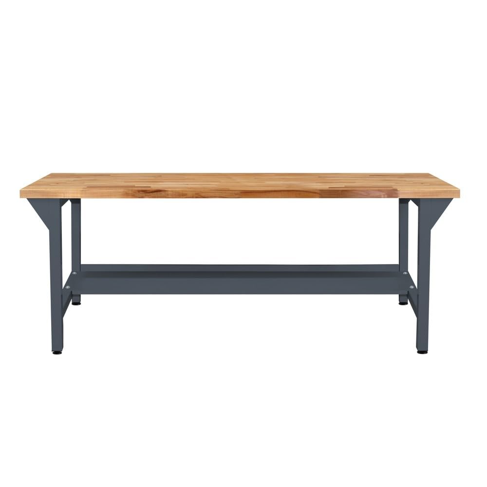 HEMMDAL PRO Werkbank Typ XL | 300 kg Tragkraft | HxBxT 85 x 200 x 75 cm | Holzfarben, Anthrazitgrau | Echtholzplatte | Werktisch für den Betrieb, Hobbyraum oder Werkstatt | Montagetisch
