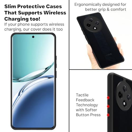 Image of RIGGEAR Shockproof Sleek Hybrid Armor Back Cover Case Compatible with Oppo F27 Pro Plus 5G (Smoke Black Matte PC + Black TPU Bumper)