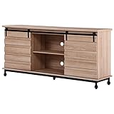 WAMPAT TV Schrank Holz, Fernsehtisch Eiche mit 2 Schiebetüren, TV Kommode 28 Zoll Hoch, Lowboard Landhausstil für Wohnzimmer Esszimmer Schlafzimmer, M-SCT1501C