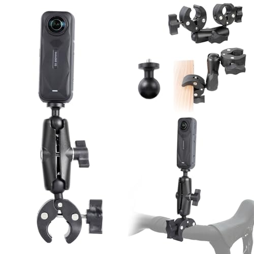 PellKing Camera Motorcycle Mount for Insta360 X5/X4/X3/X2,Double Super Clamp Mount Umbrella clamp Holder for Monitor Bracket Magic Socket Arm with 1/4 Thread for Moto Bike Bicycle Handlebar
