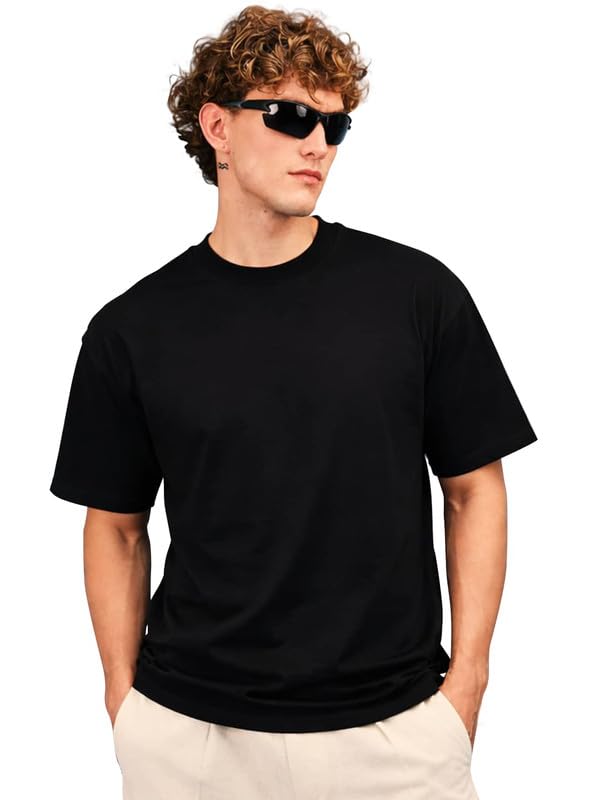 Image of Sleepynuts Men's Regular Fit Round-Neck Half Sleeves Solid Casual Wear T-Shirt (Black -4XL)