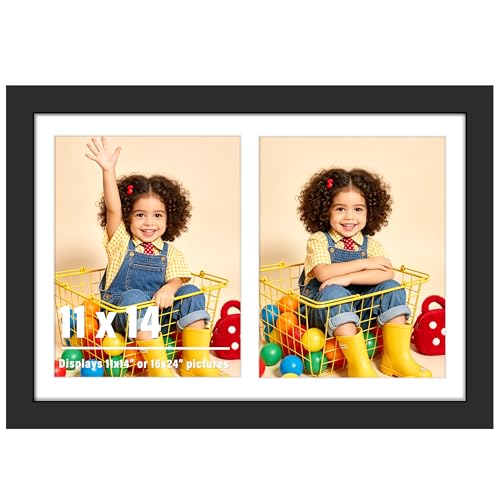 Image of DUENPY 16x24 Picture Frame 2-Opening 11x14 Collage Picture Frame Displays Two 11x14 inch Photos Collage Wall Decor Wall Hanging or Tabletop Black