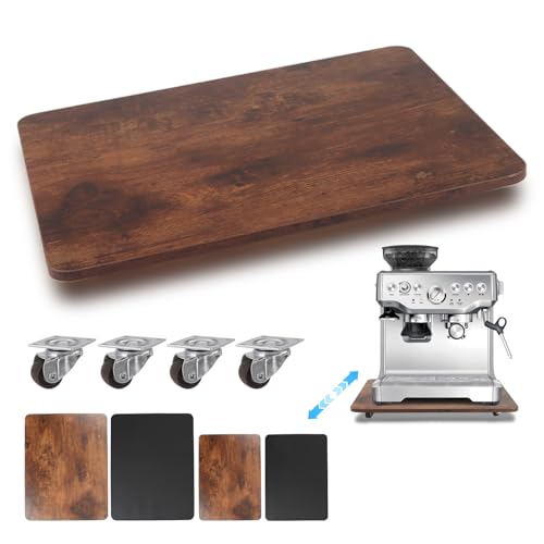 360° Appliance Slider Sliding Tray, Coffee Maker Rolling Tray for Counter Under Cabinet Coffee Pot Mat for Espresso Machine, Toaster, Air Fryer, Quiet Wheels, Brown (Large 15.7"×13")